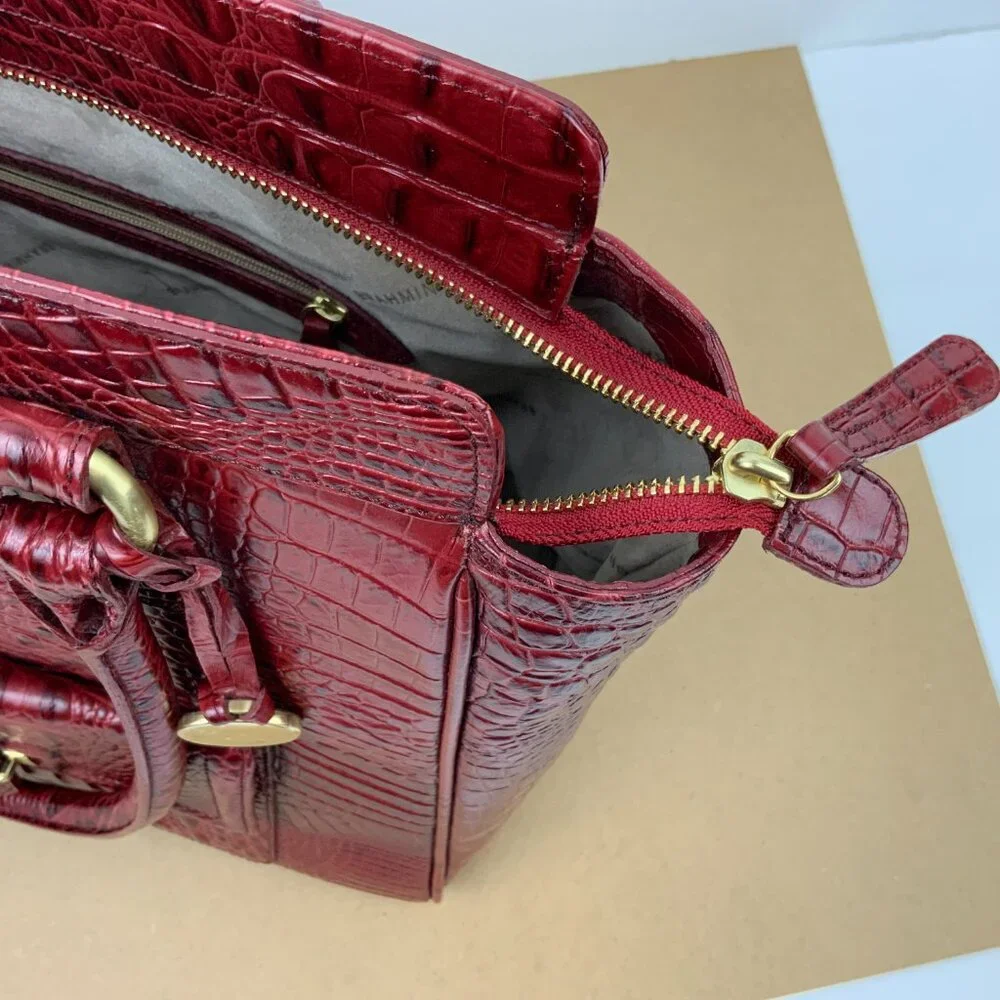 Brahmin Kelsey Crocodile-Embossed Leather Carryall Tote in Cranberry Red - Picture 14 of 16